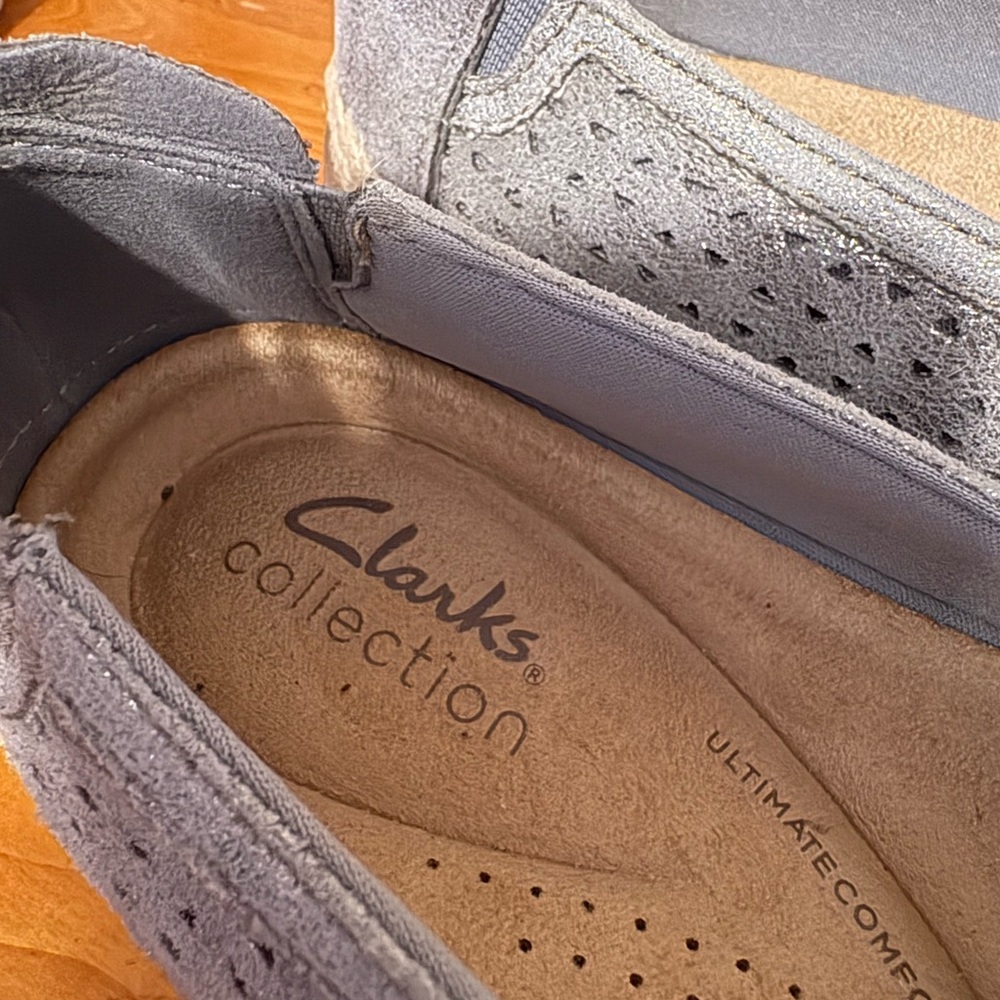 Clark’s Elaina Ruby Women's Leather Espadrille Gray Pewter Loafers size 7.5 - Picture 7 of 8
